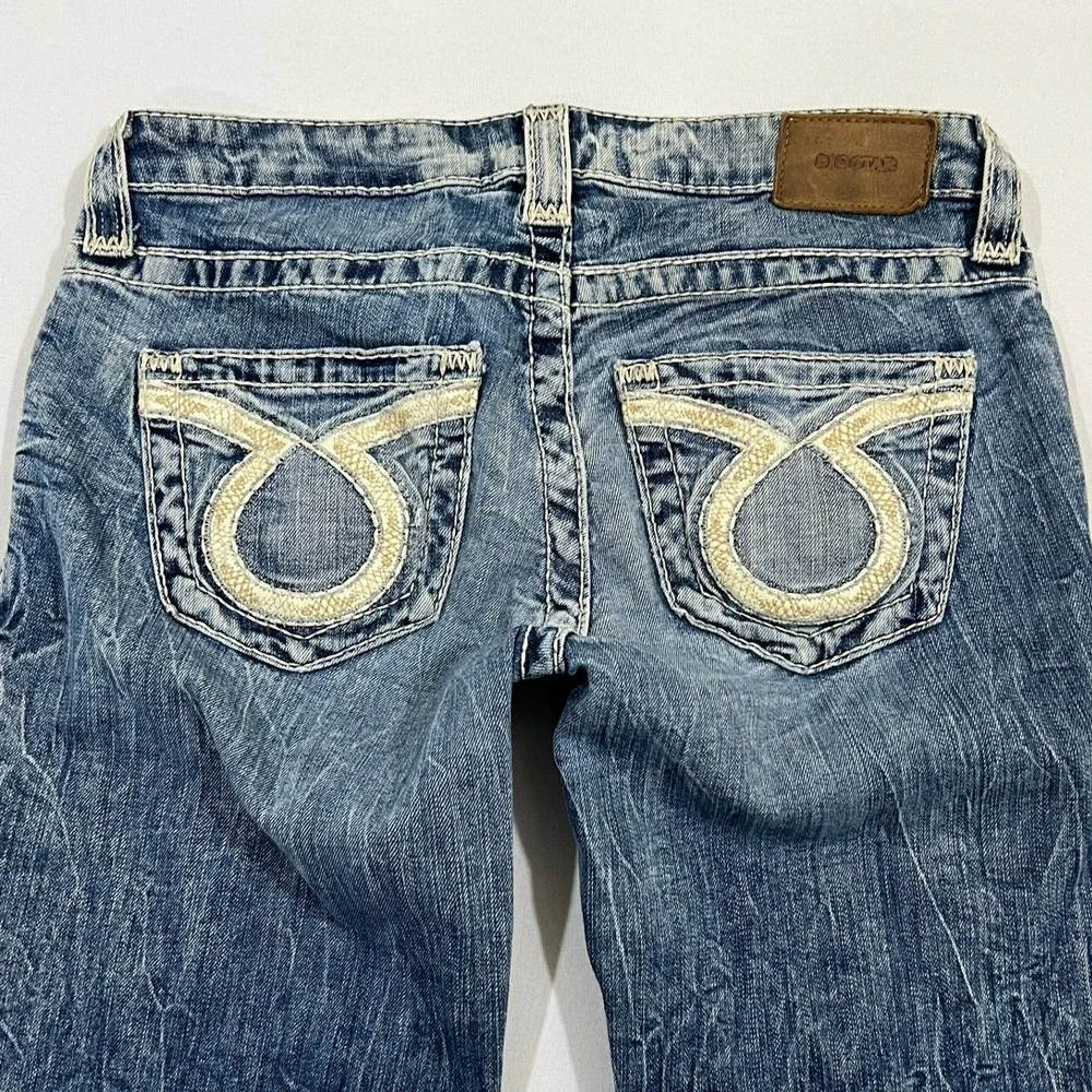 Big Star Liv Bootcut Jeans Distressed Low Rise Blue Denim Womens 27L Fits 29L - Picture 13 of 15